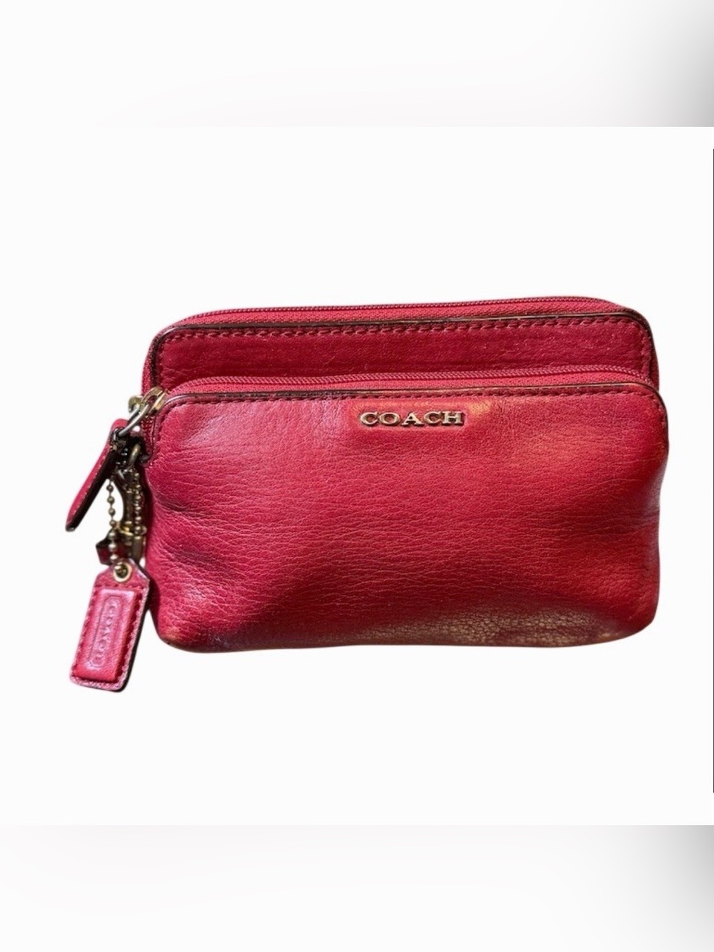 Coach Wristlet Wallet Red Double Zip w/ Strap